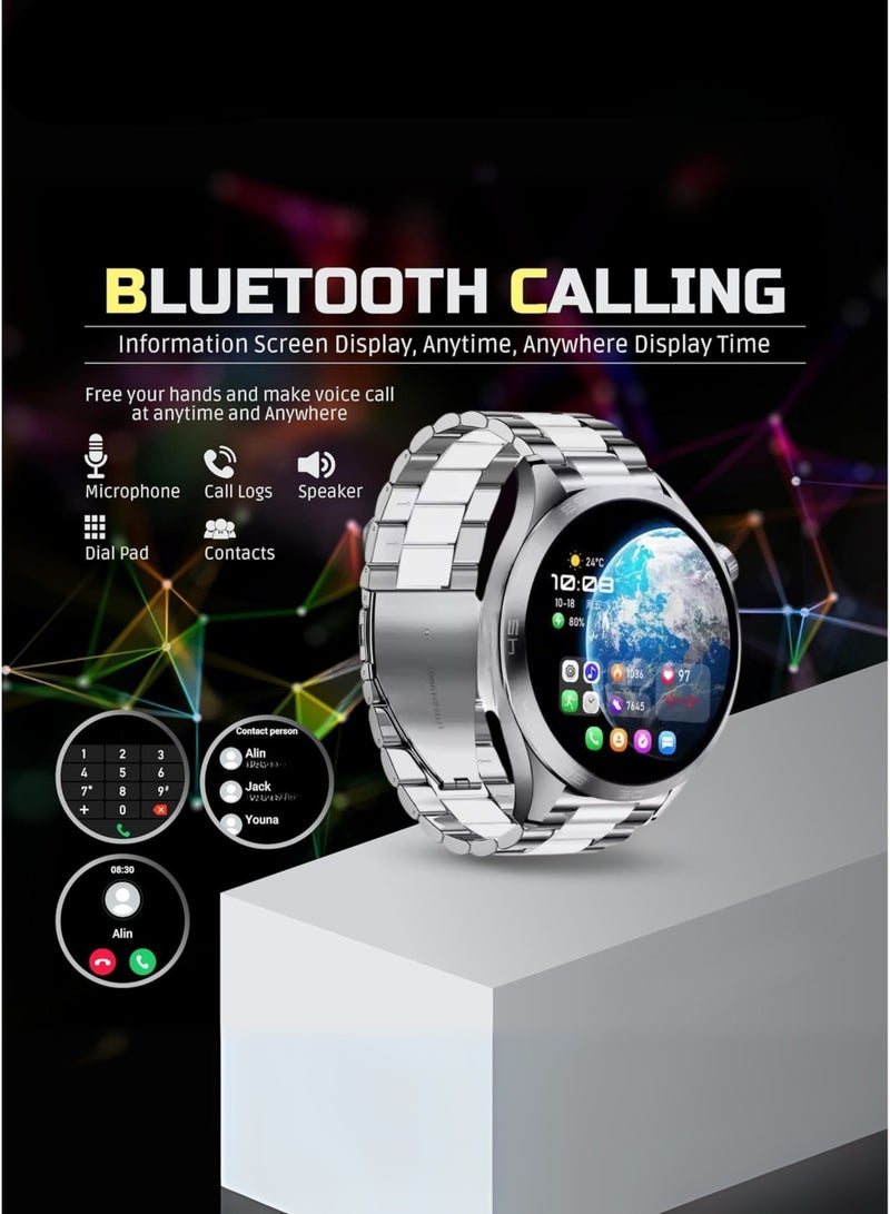 ويزمي ساعة Wisme X37 MAX الذكية | هيكل سيراميك عالي الدقة | عمر بطارية طويل | 7 أحزمة فاخرة (6 سيليكون و1 معدني) | مكالمات بلوتوث | متتبع اللياقة البدنية | تطبيق Freefit للياقة البدنية | تصميم أنيق للرجال | فضي - Image 4